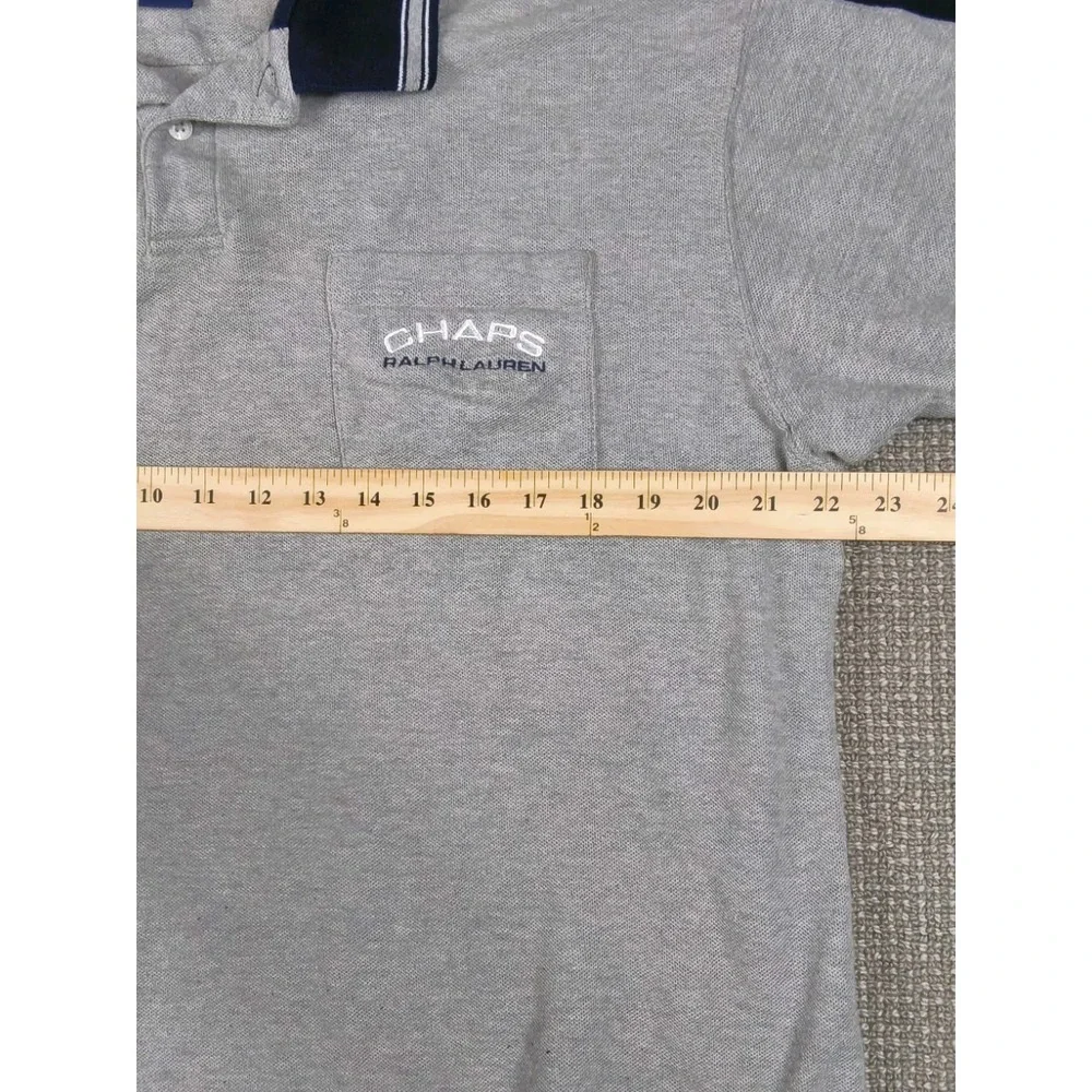 Vintage Chaps Ralph Lauren Polo Shirt Grey Navy Trim Size XL Chest Pocket